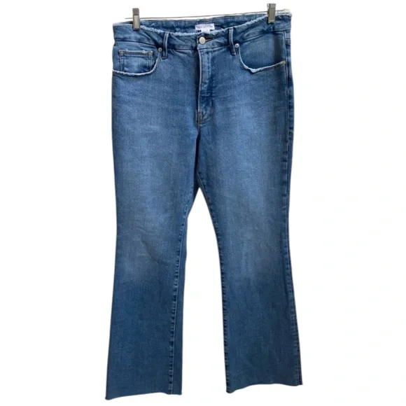 GOOD AMERICAN Classic Wide Leg Jeans Raw Hem Indigo Medium Wash Size 15 TALL - Picture 3 of 6